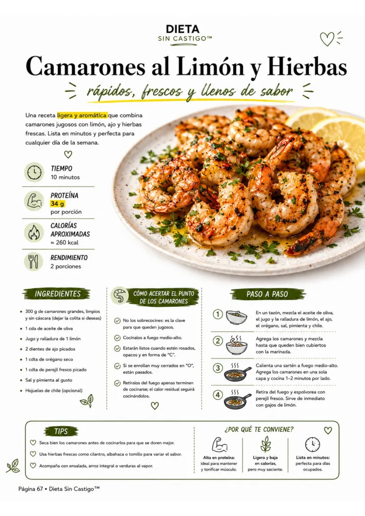 Receta real Camarones al Limón y Hierbas